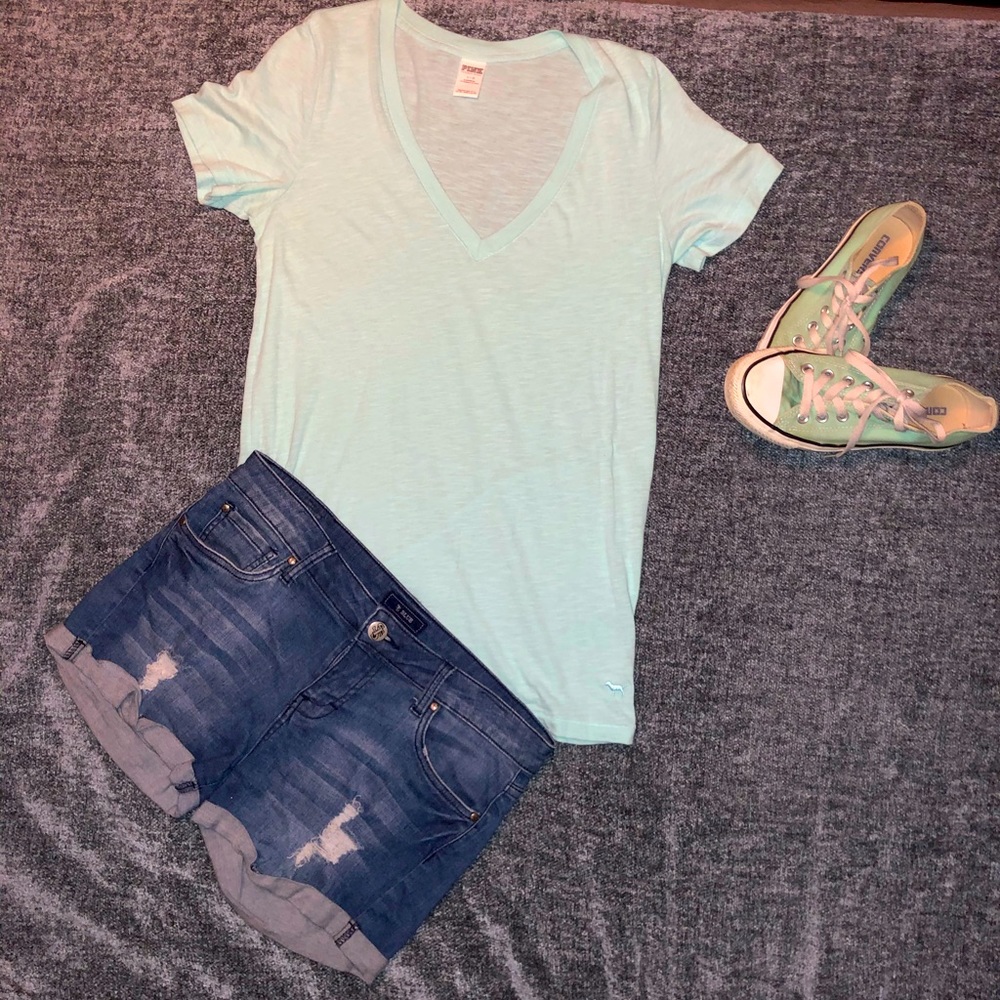 Blue PINK Victoria’s Secret v neck tee